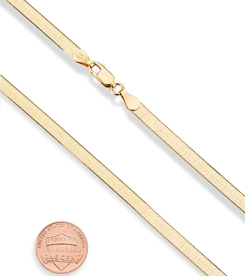 Miabella Italian Solid 925 Sterling Silver, 18Kt Gold Plated 4.5mm Flexible Flat Herringbone Chain Necklace Women, Made in Italy (YG, Length 16 Inches) - Image 2